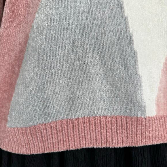 Chenille Argyle Sweater Pink Gray White Size XL Cozy Y2K Grandma Core - Picture 6 of 9